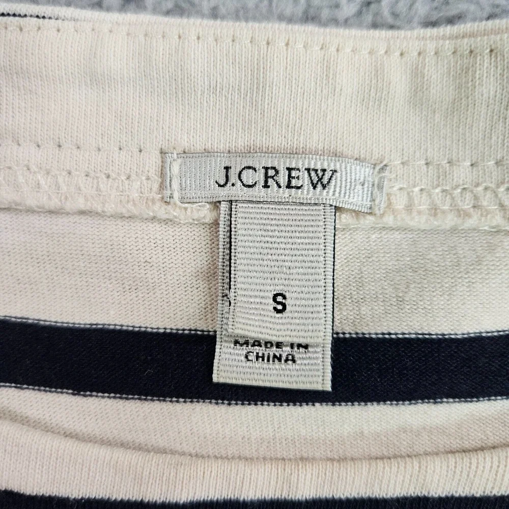 J‎ Crew Top Blouse Women Small Tribal Embroidered Cream Black Striped - S